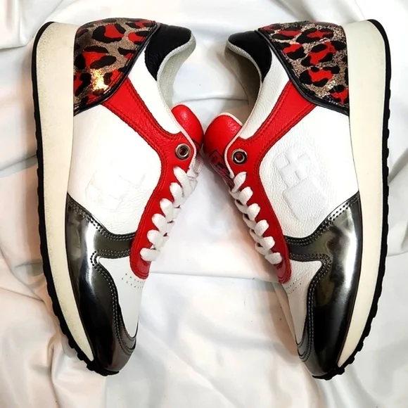 D'ACQUASPARTA Italian Leather Metallic Leopard Print sneakers (w size 38)